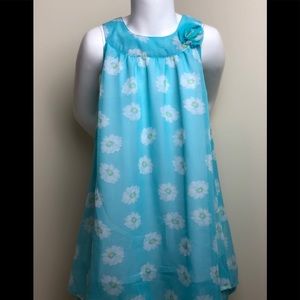 Girls Light Blue Flower Dress with high collar